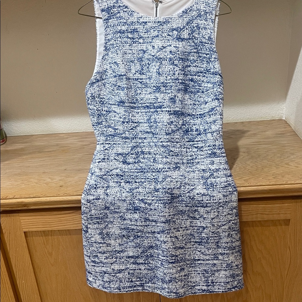 Alice + Olivia Blue and White Patterned Mini Dress